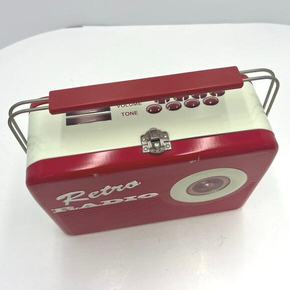 Vintage Retro Radio Metal Tin Lunch Box Red Collectible 1950's Style - Picture 10 of 13